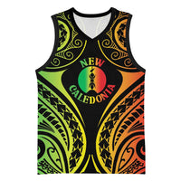 New Caledonia Day Basketball Jersey Polynesian Curves Reggae Color - Polynesian Pride