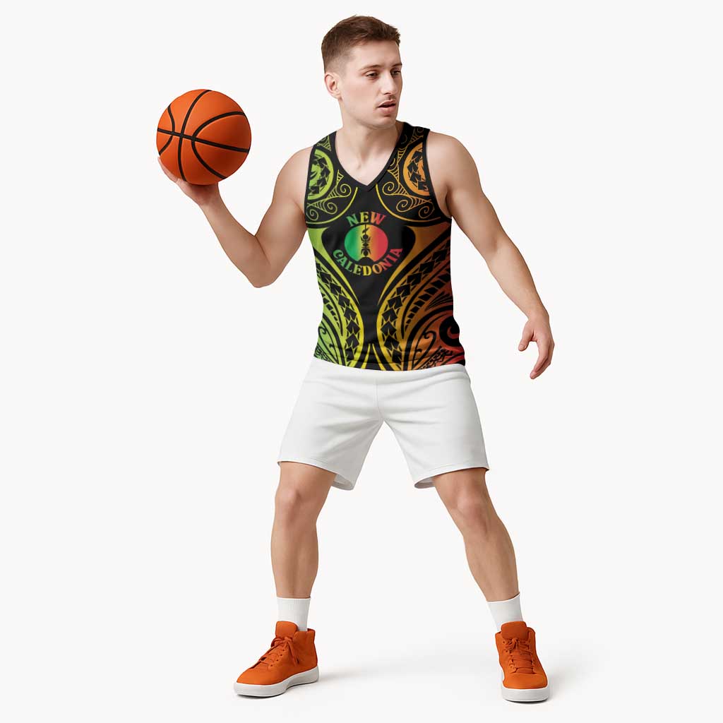 New Caledonia Day Basketball Jersey Polynesian Curves Reggae Color - Polynesian Pride