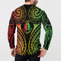 New Caledonia Day Button Sweatshirt Polynesian Curves Reggae Color - Polynesian Pride