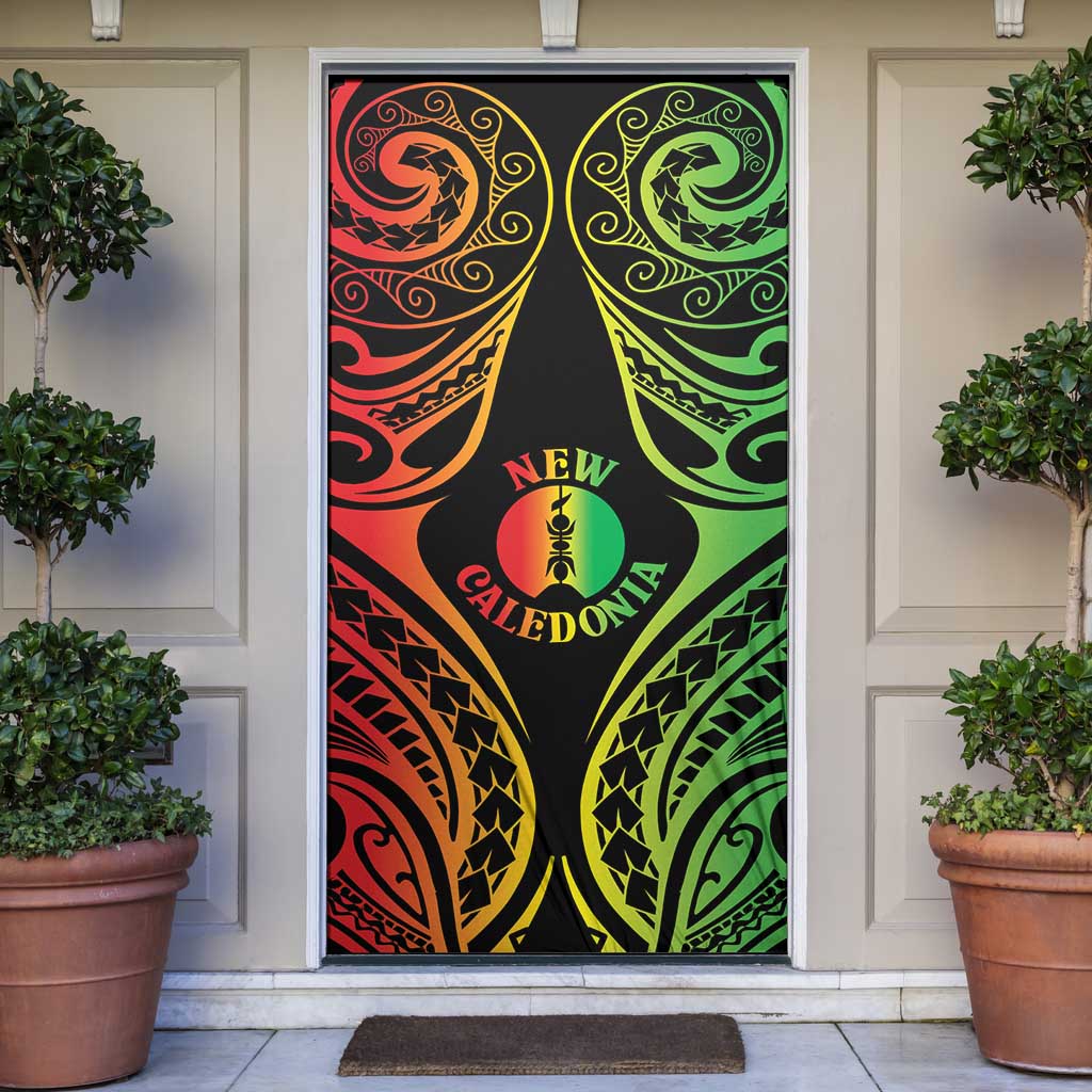 New Caledonia Day Door Cover Polynesian Curves Reggae Color - Polynesian Pride