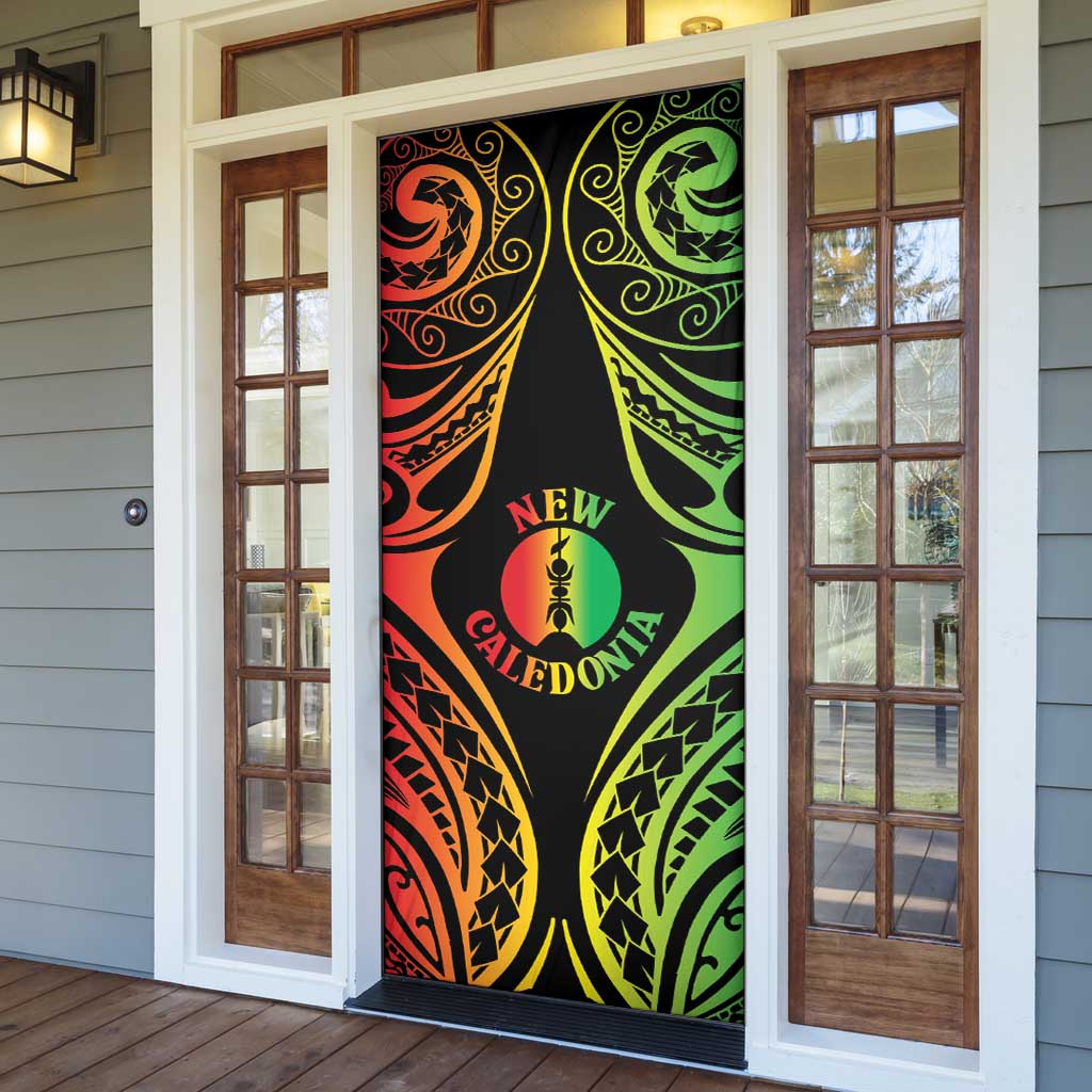 New Caledonia Day Door Cover Polynesian Curves Reggae Color - Polynesian Pride