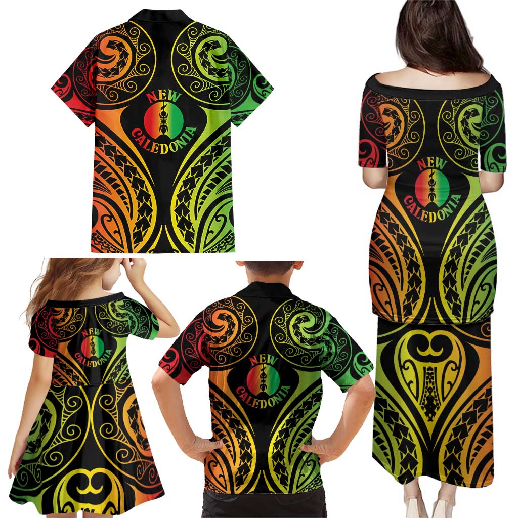 New Caledonia Day Family Matching Puletasi and Hawaiian Shirt Polynesian Curves Reggae Color - Polynesian Pride