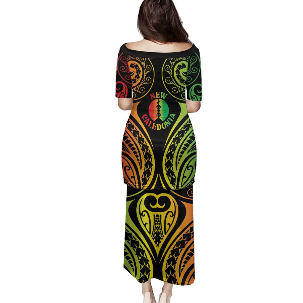 New Caledonia Day Family Matching Puletasi and Hawaiian Shirt Polynesian Curves Reggae Color - Polynesian Pride