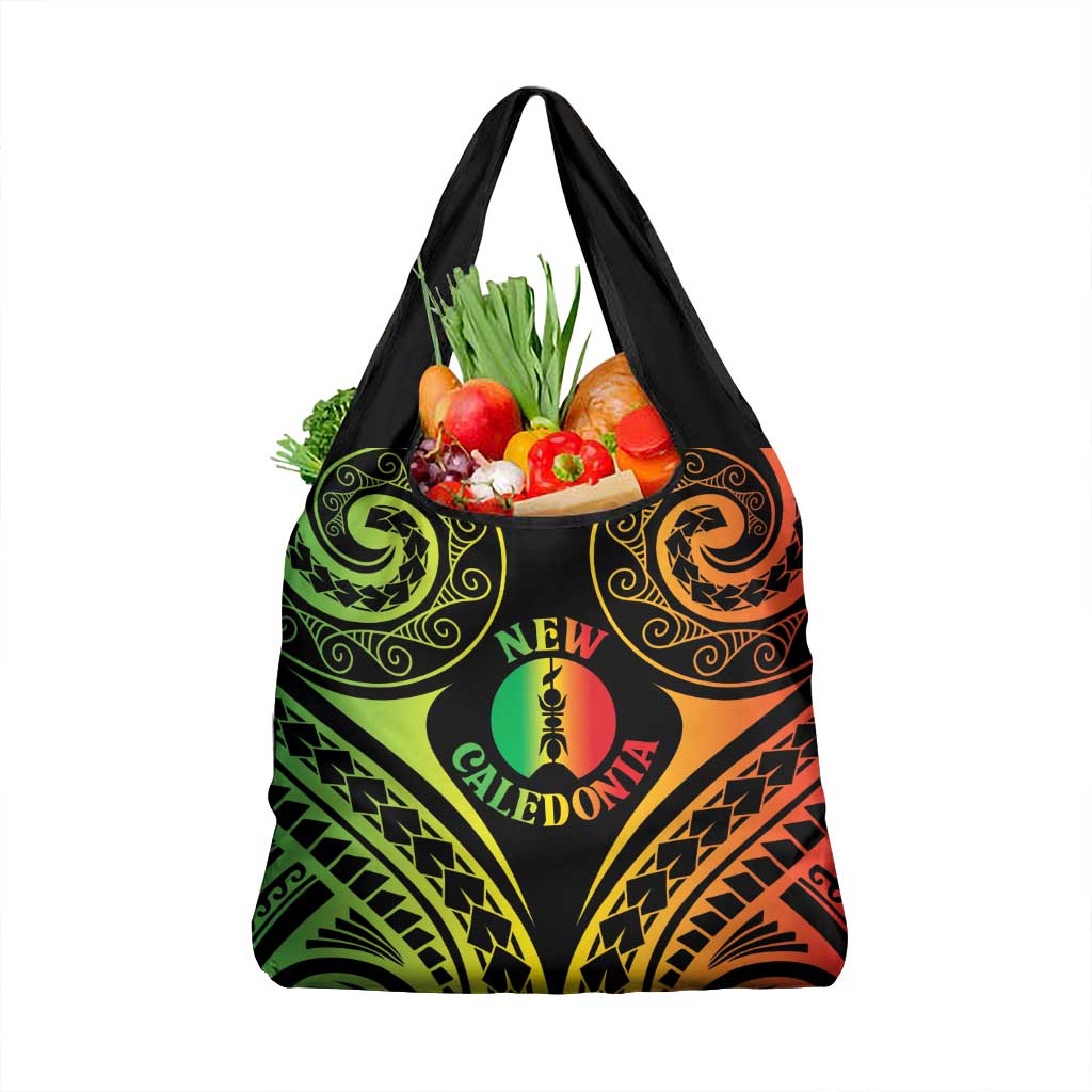 New Caledonia Day Grocery Bag Polynesian Curves Reggae Color - Polynesian Pride