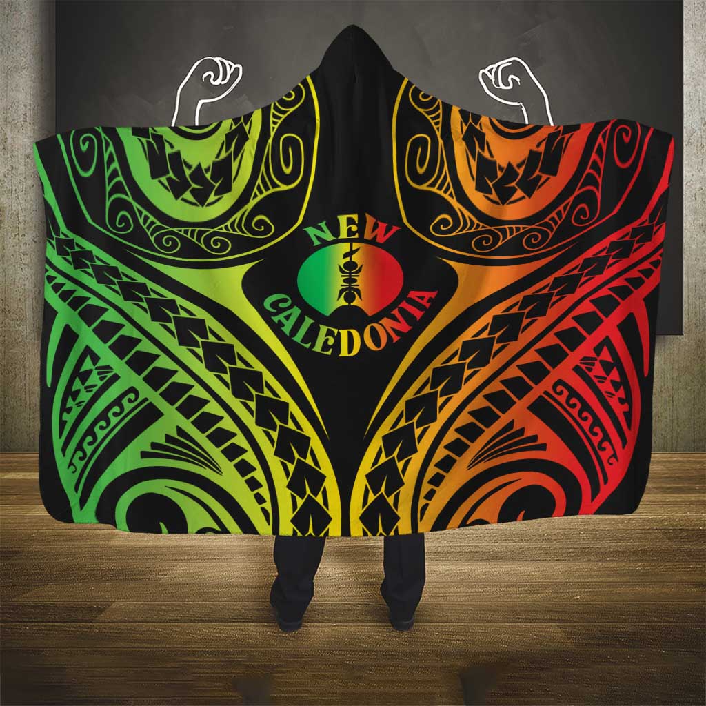New Caledonia Day Hooded Blanket Polynesian Curves Reggae Color - Polynesian Pride
