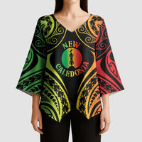 New Caledonia Day Kimono Sleeve Blouse Polynesian Curves Reggae Color - Polynesian Pride