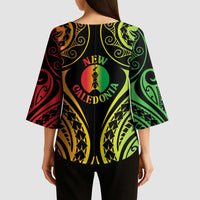 New Caledonia Day Kimono Sleeve Blouse Polynesian Curves Reggae Color - Polynesian Pride