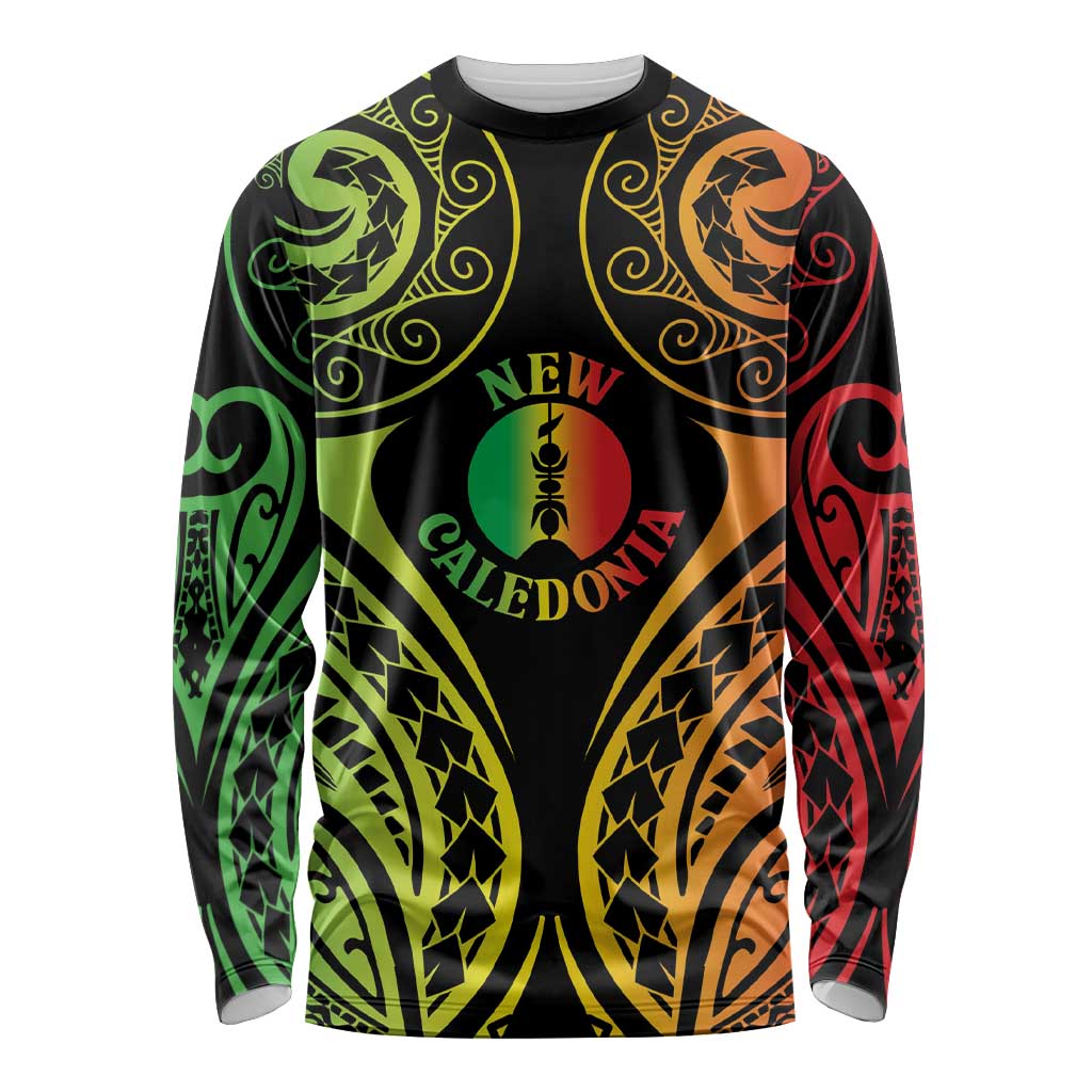 New Caledonia Day Long Sleeve Shirt Polynesian Curves Reggae Color - Polynesian Pride
