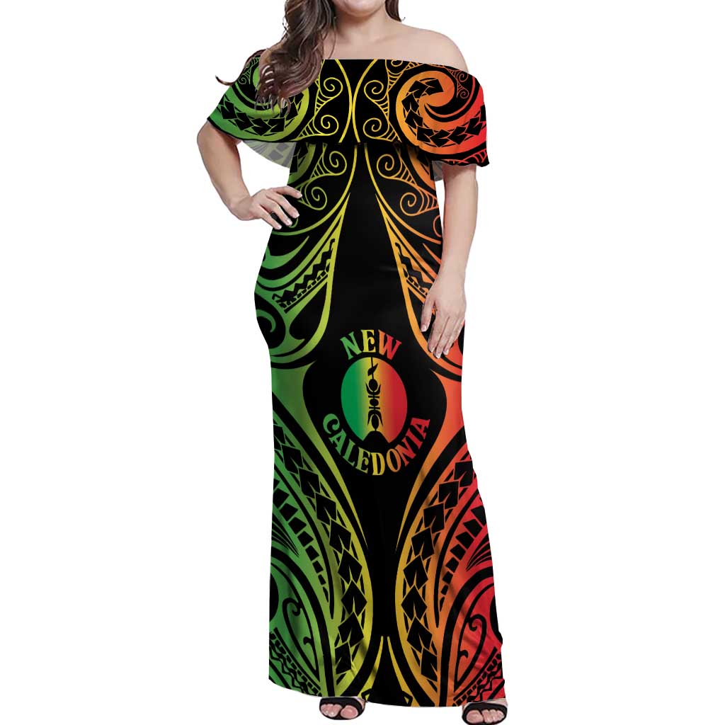 New Caledonia Day Off Shoulder Maxi Dress Polynesian Curves Reggae Color - Polynesian Pride