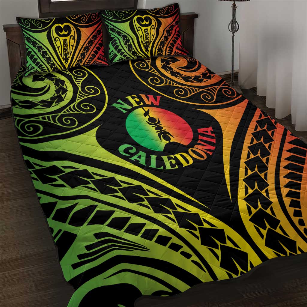 New Caledonia Day Quilt Bed Set Polynesian Curves Reggae Color - Polynesian Pride