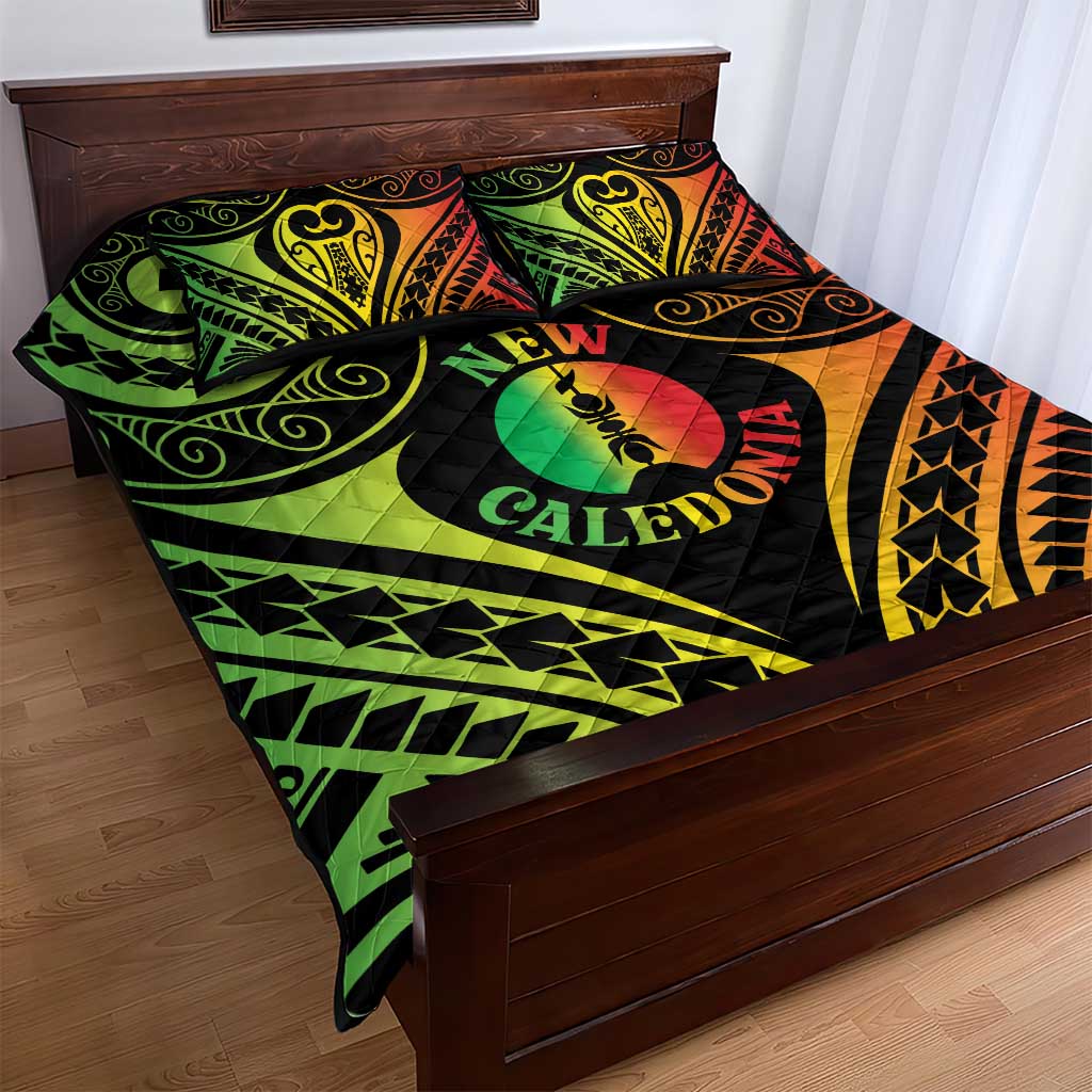New Caledonia Day Quilt Bed Set Polynesian Curves Reggae Color - Polynesian Pride