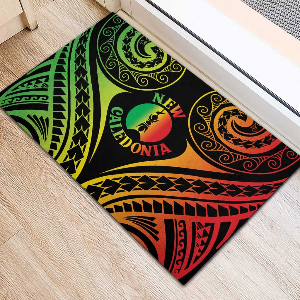 New Caledonia Day Rubber Doormat Polynesian Curves Reggae Color - Polynesian Pride