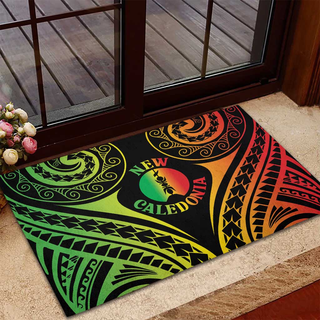 New Caledonia Day Rubber Doormat Polynesian Curves Reggae Color - Polynesian Pride