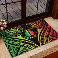 New Caledonia Day Rubber Doormat Polynesian Curves Reggae Color - Polynesian Pride