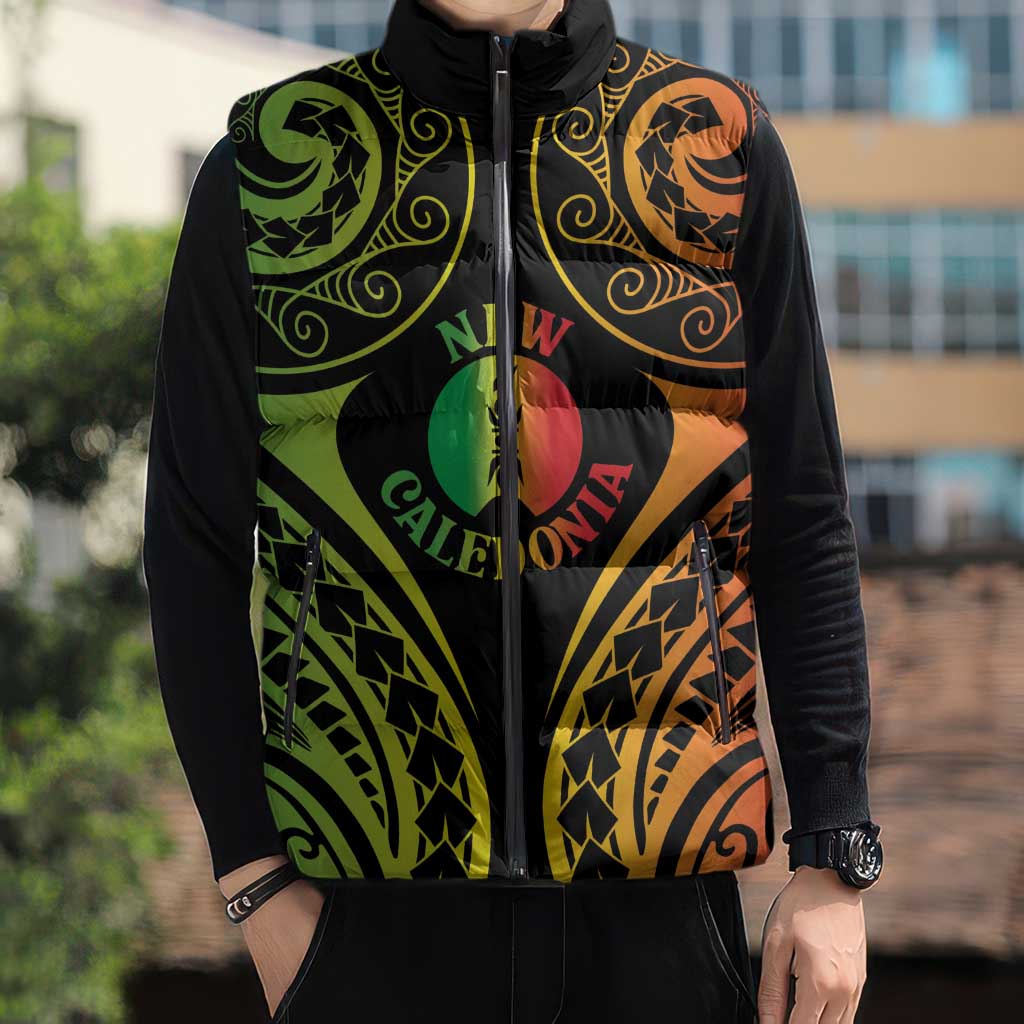 New Caledonia Day Sleeveless Puffer Jacket Polynesian Curves Reggae Color - Polynesian Pride