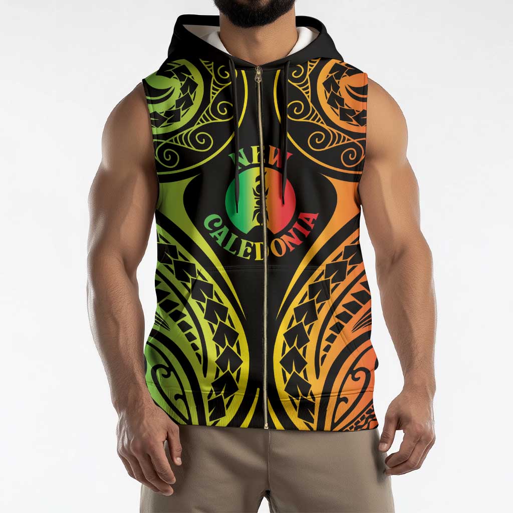 New Caledonia Day Sleeveless Zip Hoodie Polynesian Curves Reggae Color - Polynesian Pride