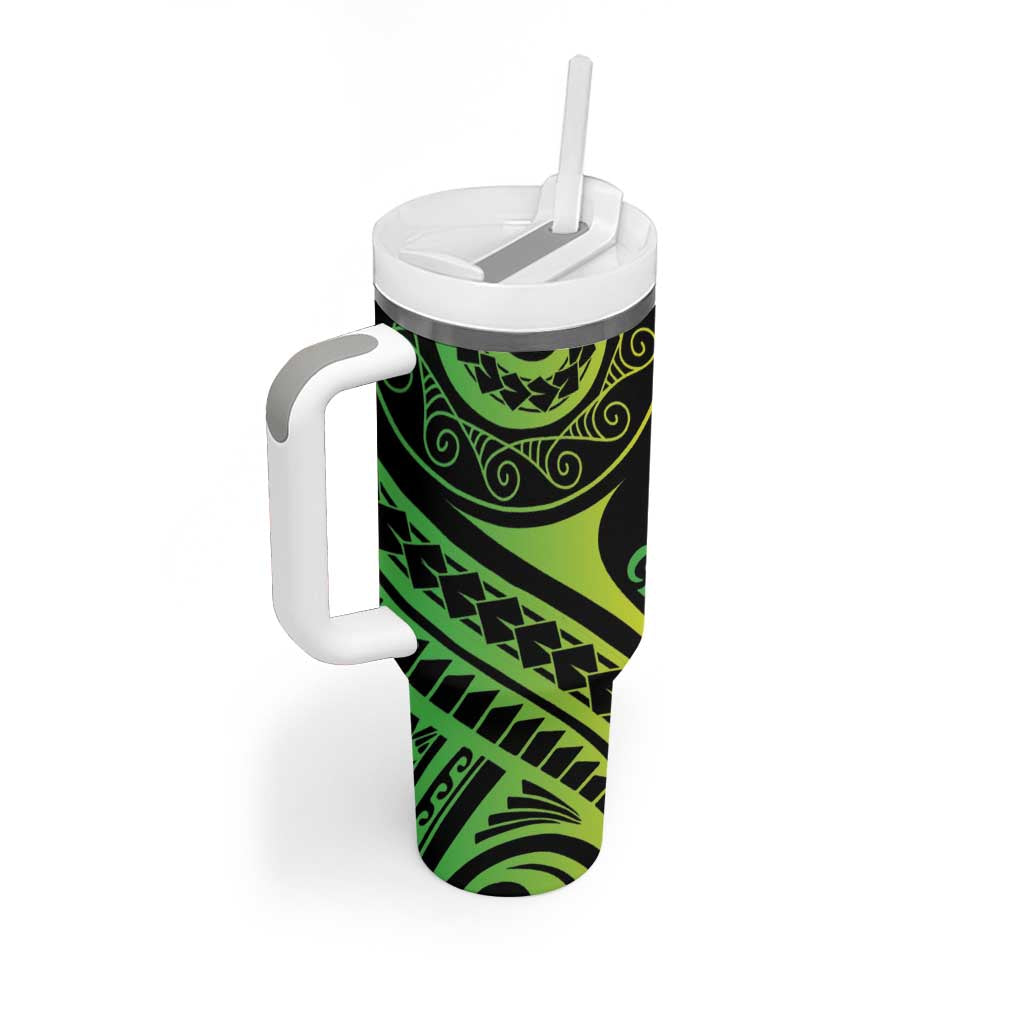 New Caledonia Day Tumbler With Handle Polynesian Curves Reggae Color - Polynesian Pride