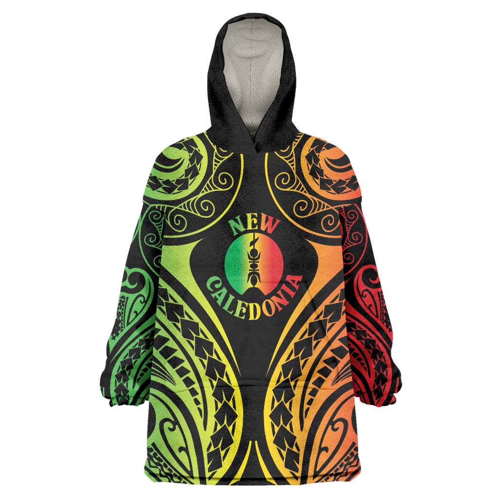 New Caledonia Day Wearable Blanket Hoodie Polynesian Curves Reggae Color - Polynesian Pride