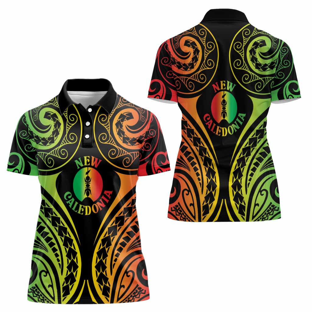 New Caledonia Day Women Polo Shirt Polynesian Curves Reggae Color - Polynesian Pride