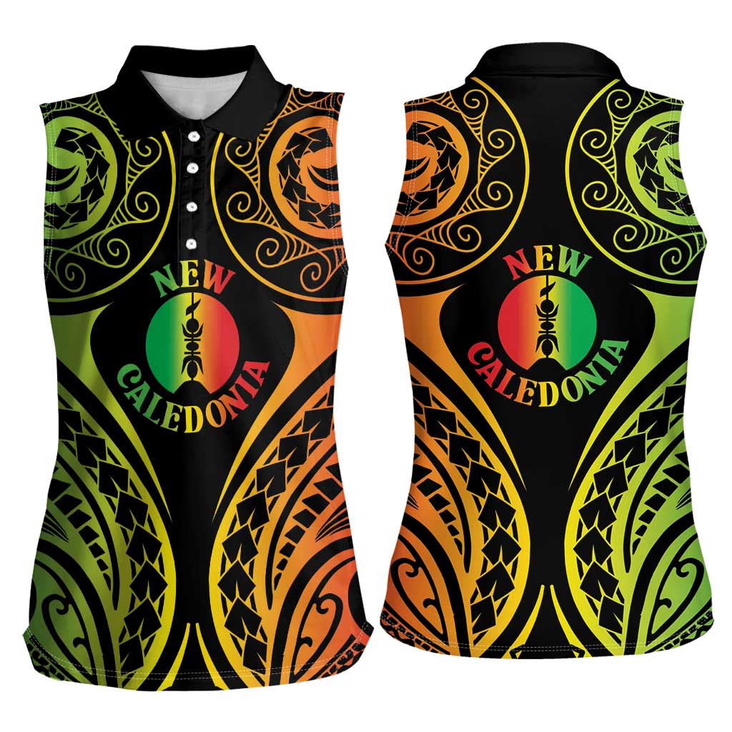 New Caledonia Day Women Sleeveless Polo Shirt Polynesian Curves Reggae Color - Polynesian Pride