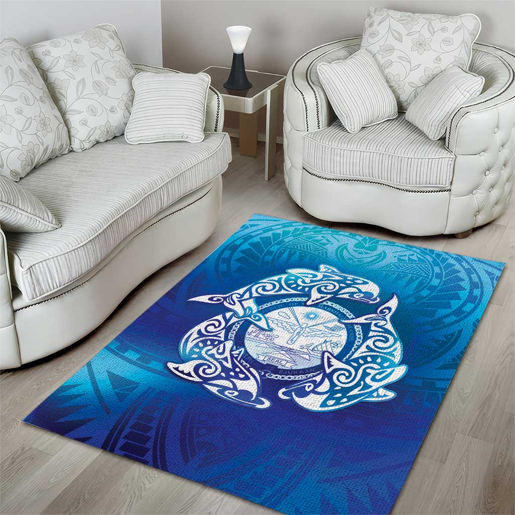 Marshall Islands Manit Day Area Rug Tribal Dolphin With Marshall Seal - Polynesian Pride