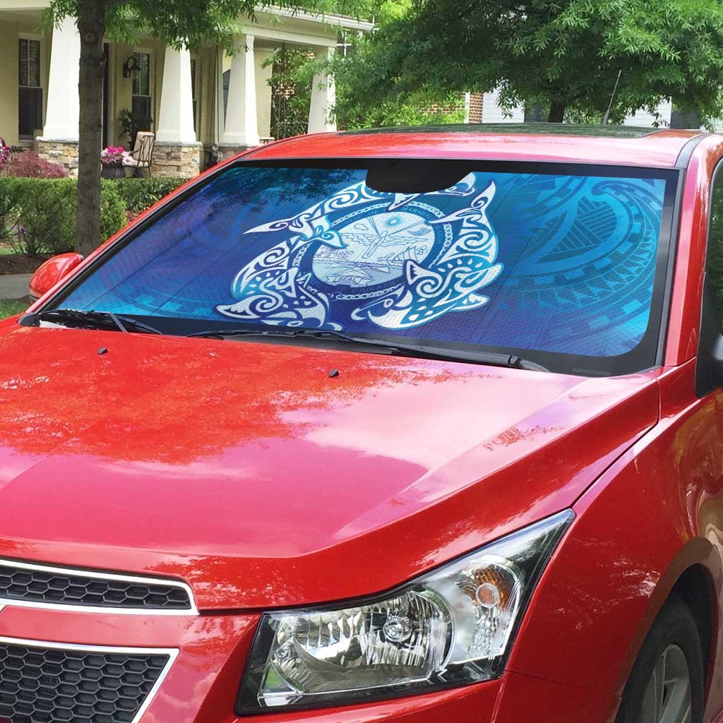 Marshall Islands Manit Day Auto Sun Shade Tribal Dolphin With Marshall Seal - Polynesian Pride