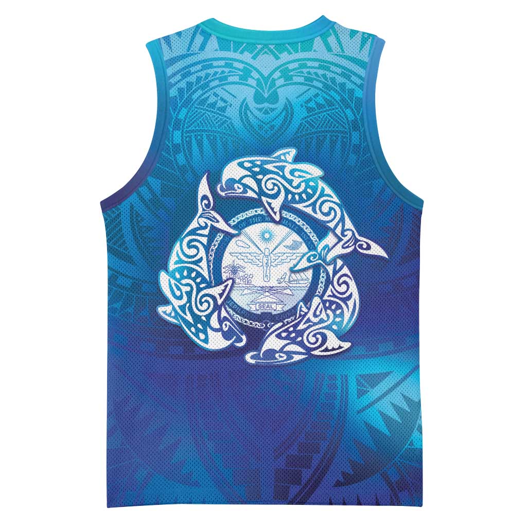 Marshall Islands Manit Day Basketball Jersey Tribal Dolphin With Marshall Seal - Polynesian Pride