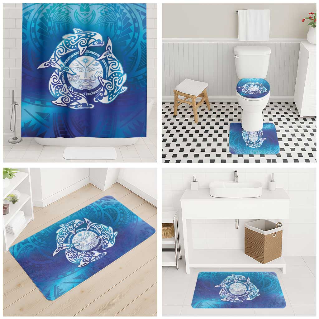Marshall Islands Manit Day Bathroom Set Tribal Dolphin With Marshall Seal - Polynesian Pride