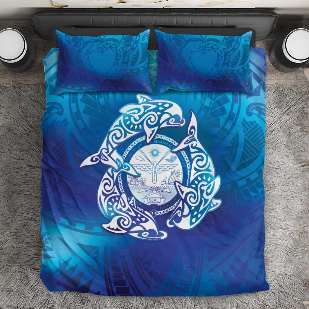 Marshall Islands Manit Day Bedding Set Tribal Dolphin With Marshall Seal - Polynesian Pride