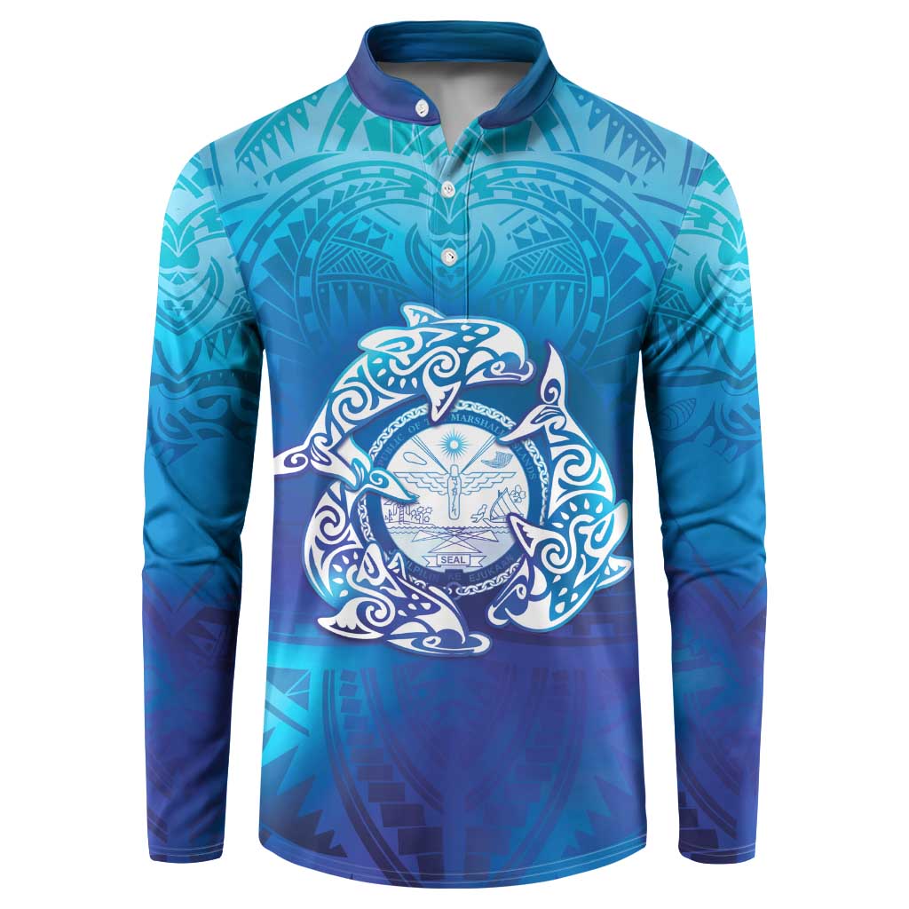 Marshall Islands Manit Day Button Sweatshirt Tribal Dolphin With Marshall Seal - Polynesian Pride
