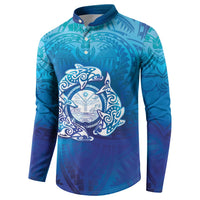 Marshall Islands Manit Day Button Sweatshirt Tribal Dolphin With Marshall Seal - Polynesian Pride