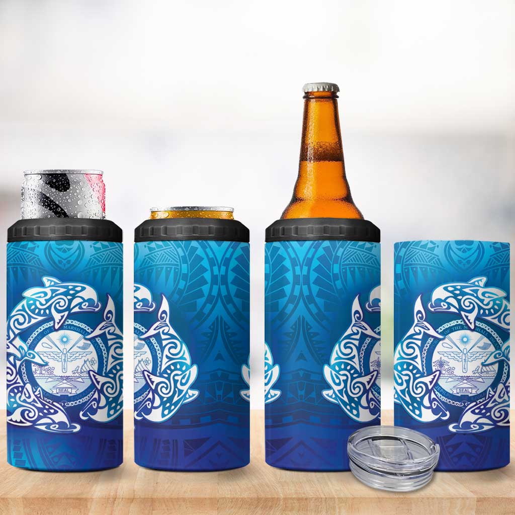 Marshall Islands Manit Day 4 in 1 Can Cooler Tumbler Tribal Dolphin With Marshall Seal - Polynesian Pride