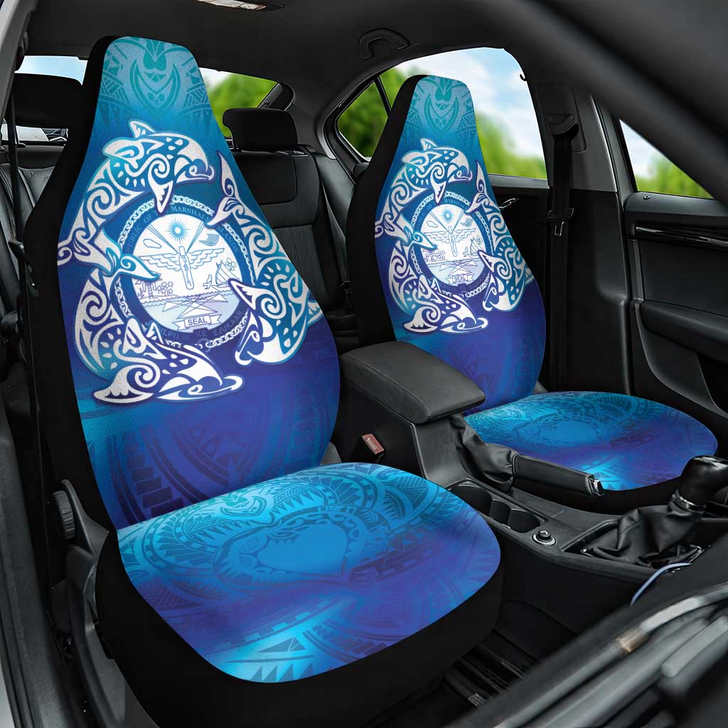 Marshall Islands Manit Day Car Seat Cover Tribal Dolphin With Marshall Seal - Polynesian Pride