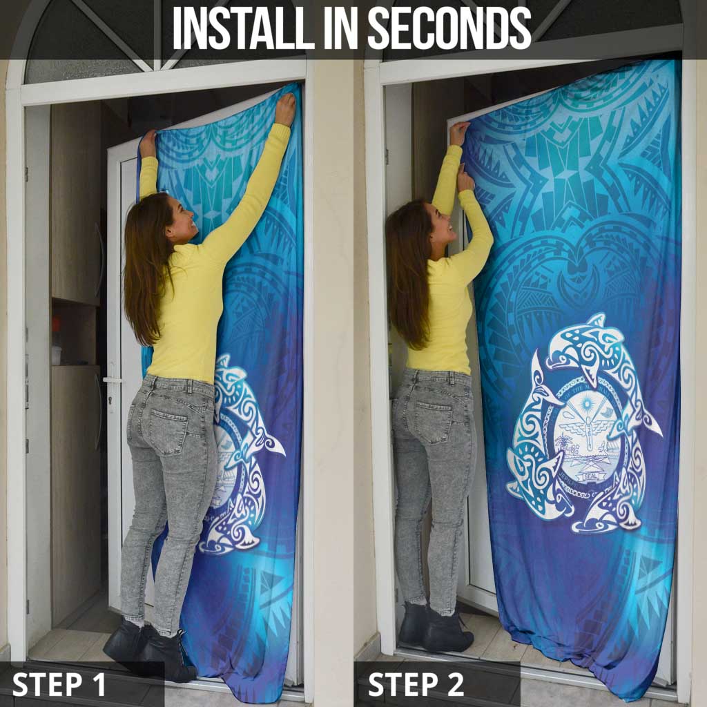 Marshall Islands Manit Day Door Cover Tribal Dolphin With Marshall Seal - Polynesian Pride