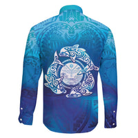 Marshall Islands Manit Day Family Matching Long Sleeve Bodycon Dress and Hawaiian Shirt Tribal Dolphin With Marshall Seal - Polynesian Pride