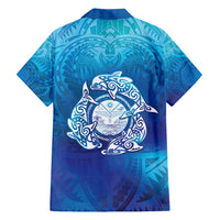 Marshall Islands Manit Day Family Matching Off Shoulder Short Dress and Hawaiian Shirt Tribal Dolphin With Marshall Seal - Polynesian Pride