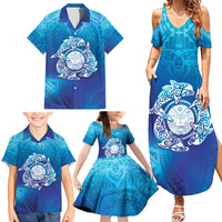 Marshall Islands Manit Day Family Matching Summer Maxi Dress and Hawaiian Shirt Tribal Dolphin With Marshall Seal - Polynesian Pride