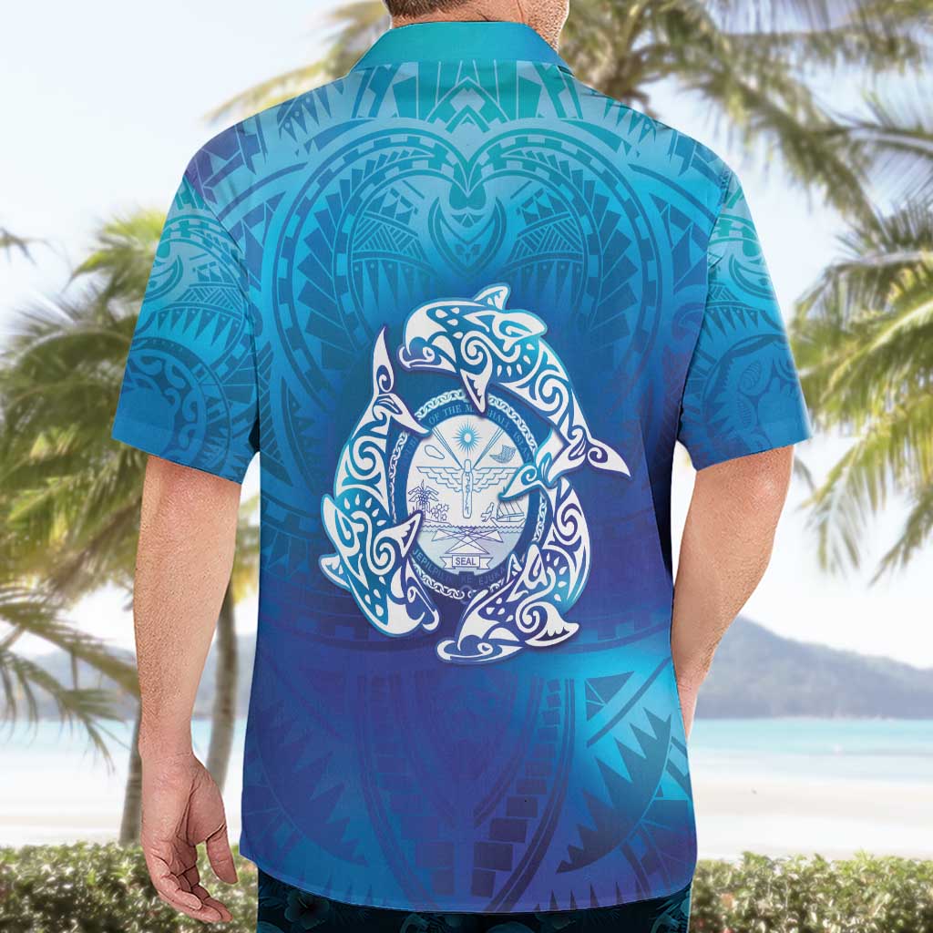 Marshall Islands Manit Day Hawaiian Shirt Tribal Dolphin With Marshall Seal - Polynesian Pride
