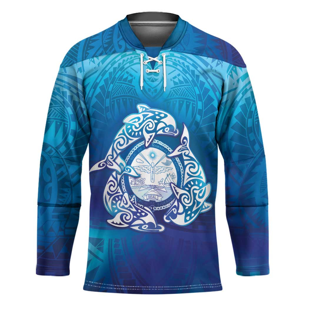 Marshall Islands Manit Day Hockey Jersey Tribal Dolphin With Marshall Seal - Polynesian Pride