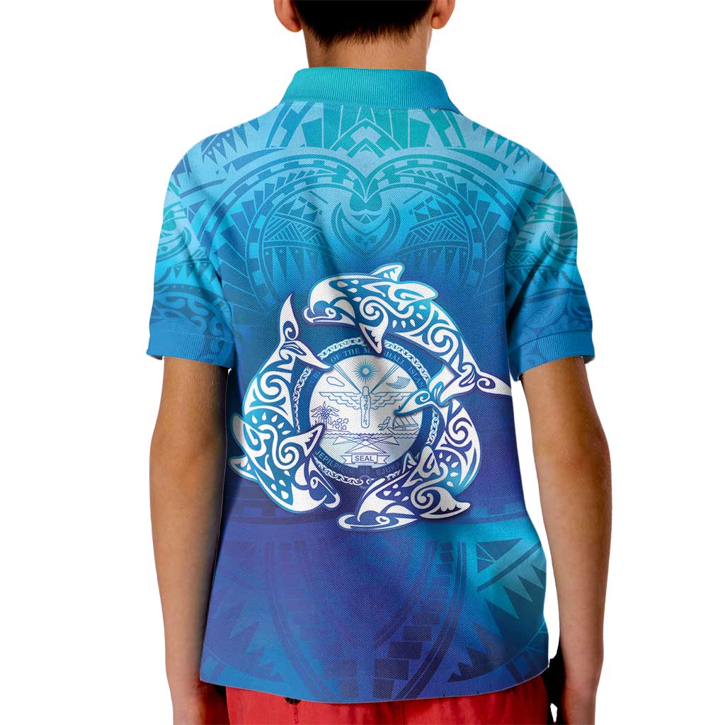 Marshall Islands Manit Day Kid Polo Shirt Tribal Dolphin With Marshall Seal - Polynesian Pride