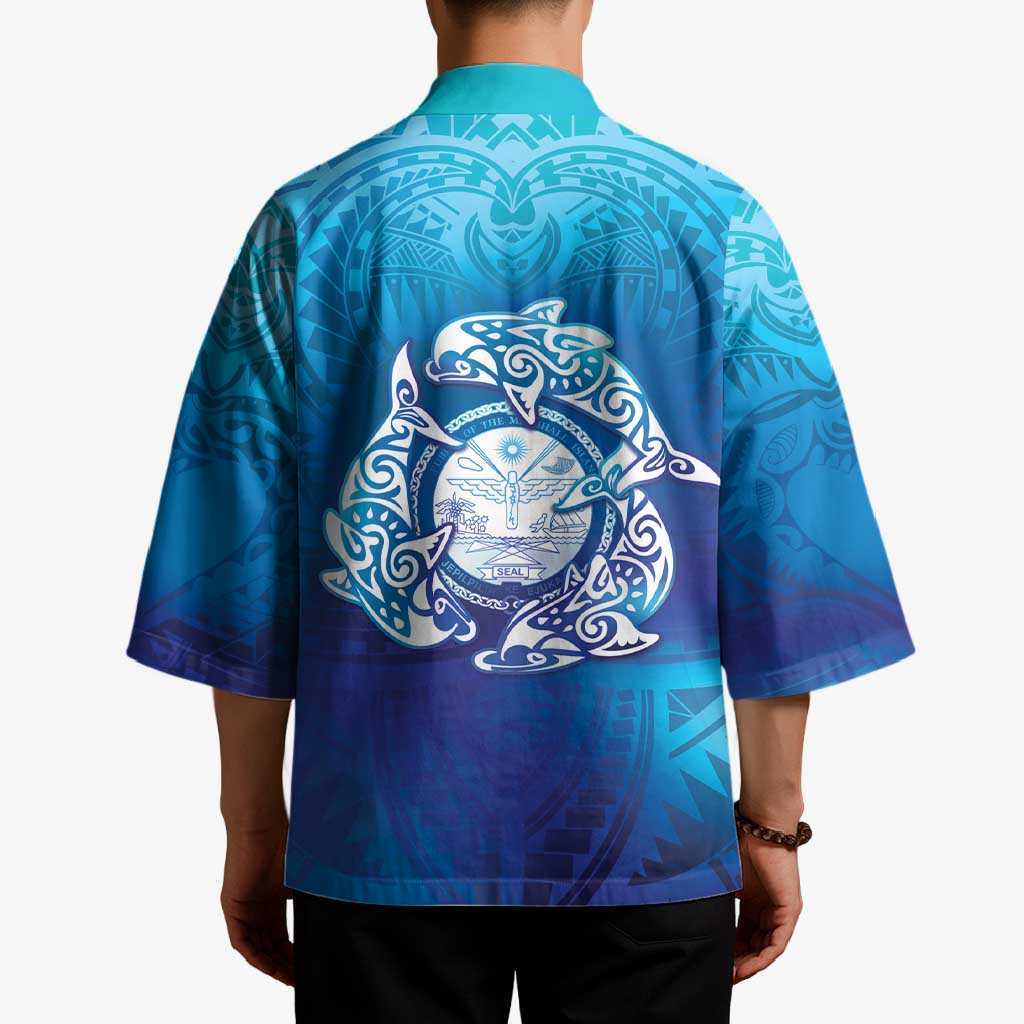 Marshall Islands Manit Day Kimono Tribal Dolphin With Marshall Seal - Polynesian Pride