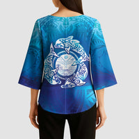 Marshall Islands Manit Day Kimono Sleeve Blouse Tribal Dolphin With Marshall Seal - Polynesian Pride