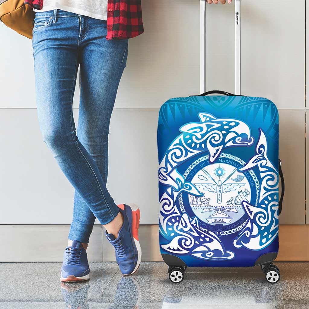 Marshall Islands Manit Day Luggage Cover Tribal Dolphin With Marshall Seal - Polynesian Pride