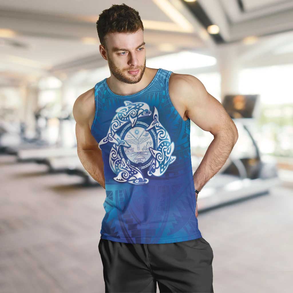 Marshall Islands Manit Day Men Tank Top Tribal Dolphin With Marshall Seal - Polynesian Pride