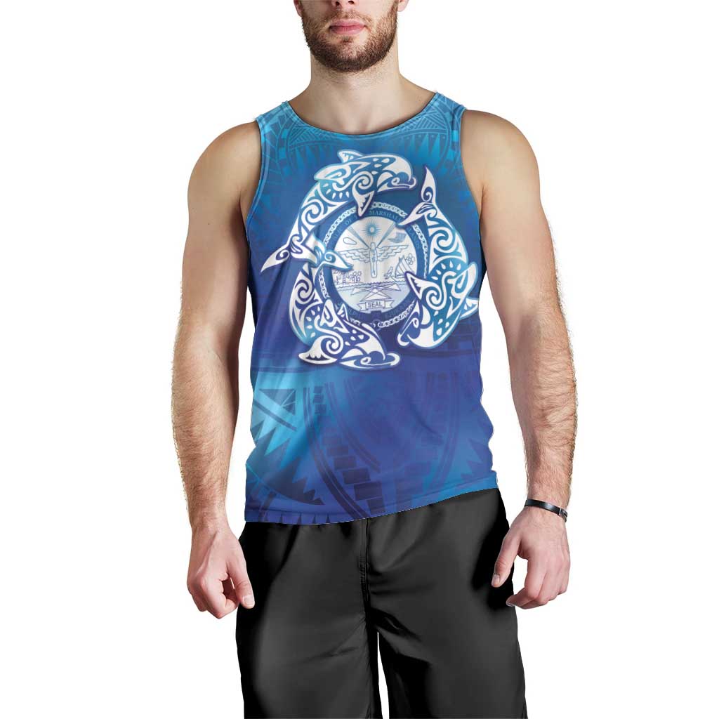 Marshall Islands Manit Day Men Tank Top Tribal Dolphin With Marshall Seal - Polynesian Pride