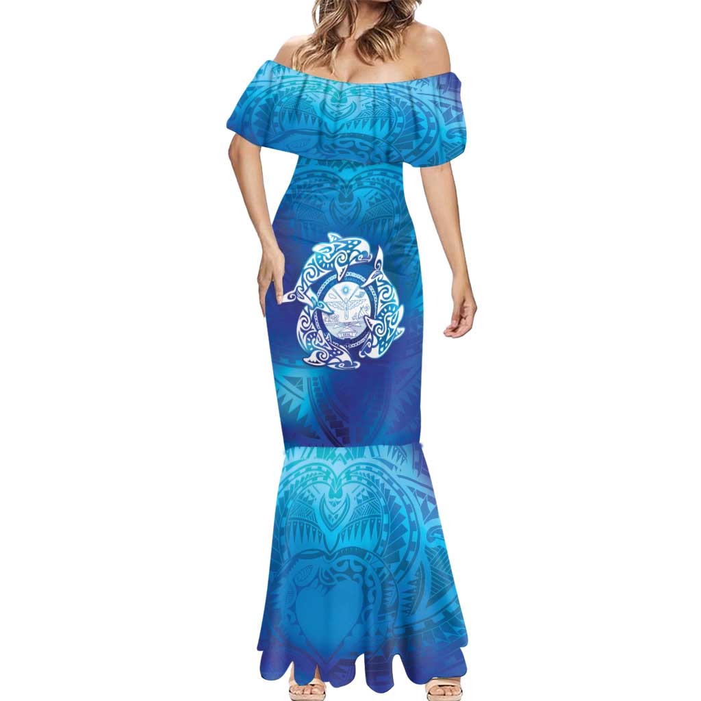 Marshall Islands Manit Day Mermaid Dress Tribal Dolphin With Marshall Seal - Polynesian Pride