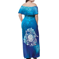 Marshall Islands Manit Day Off Shoulder Maxi Dress Tribal Dolphin With Marshall Seal - Polynesian Pride