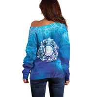 Marshall Islands Manit Day Off Shoulder Sweater Tribal Dolphin With Marshall Seal - Polynesian Pride