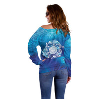 Marshall Islands Manit Day Off Shoulder Sweater Tribal Dolphin With Marshall Seal - Polynesian Pride