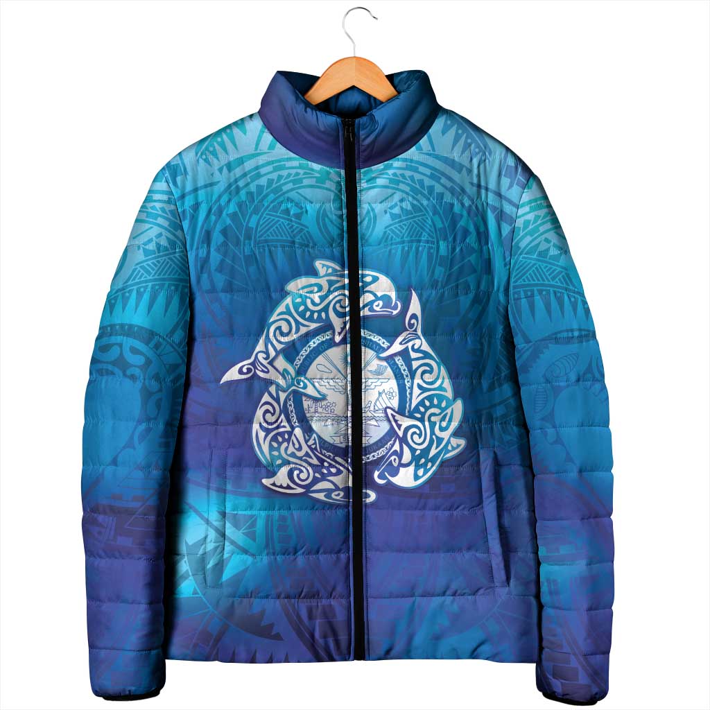 Marshall Islands Manit Day Padded Jacket Tribal Dolphin With Marshall Seal - Polynesian Pride